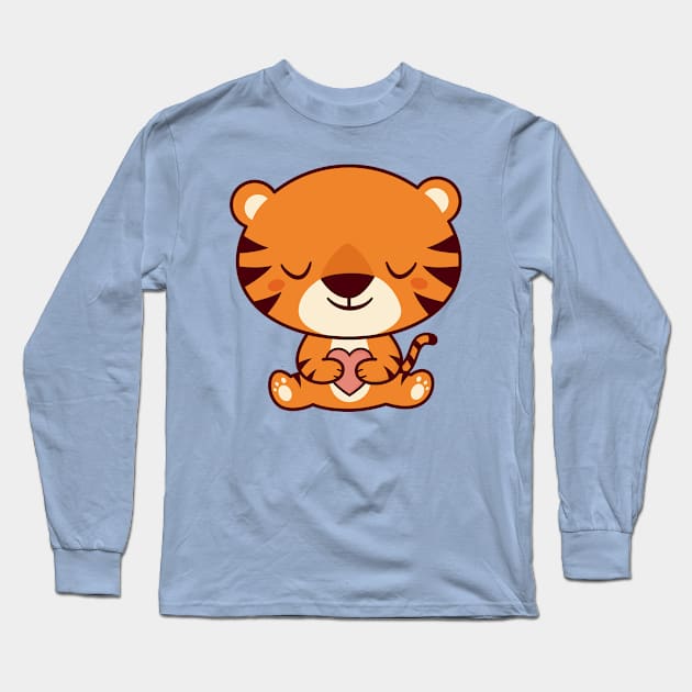 Kawaii Cute Tiger Sitting Down Long Sleeve T-Shirt by happinessinatee